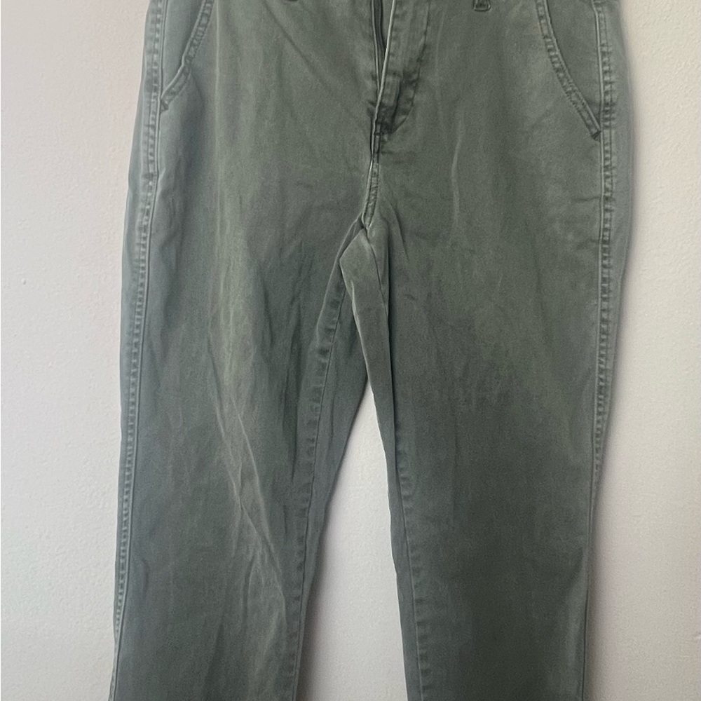 Cropped Olive Green Straight fit Pants